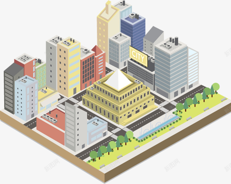 卡通城市场景图装饰png免抠素材_新图网 https://ixintu.com 免抠图 场景图 城市 效果图 装饰图 高楼
