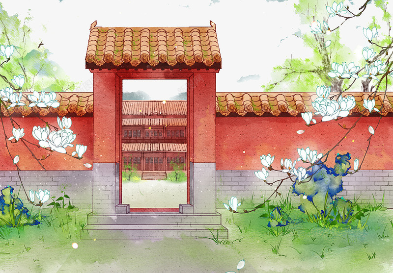 水彩红色寺庙插图png免抠素材_新图网 https://ixintu.com 中国风寺庙 古典建筑 宫殿 寺庙 水彩红色