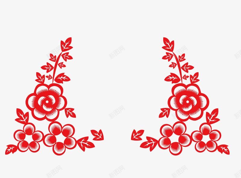 红色鲜花剪纸矢量图ai免抠素材_新图网 https://ixintu.com 卡通花卉 喜庆 新年装饰 红色剪纸 红色鲜花 背景装饰 矢量图