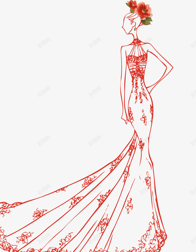手绘婚纱美女png免抠素材_新图网 https://ixintu.com 卡通人物 手绘人物 手绘美女 红色婚纱 红色礼服 红色美女 美女婚纱