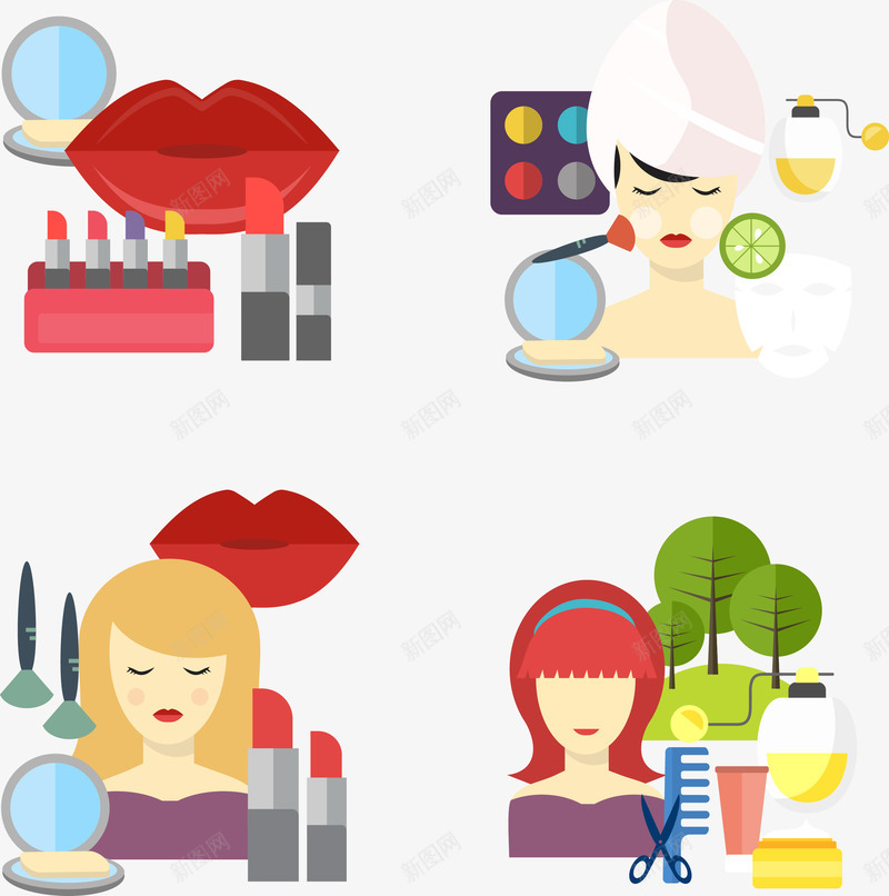 手绘美容化妆矢量图ai免抠素材_新图网 https://ixintu.com 化妆 女人 扁平 手绘 美容 矢量图