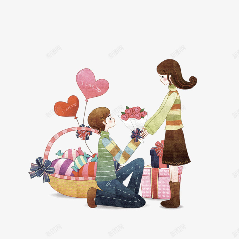 卡通手绘情侣告白插画psd免抠素材_新图网 https://ixintu.com 人物 卡通手绘 告白 情侣 插画 浪漫 爱心 爱情