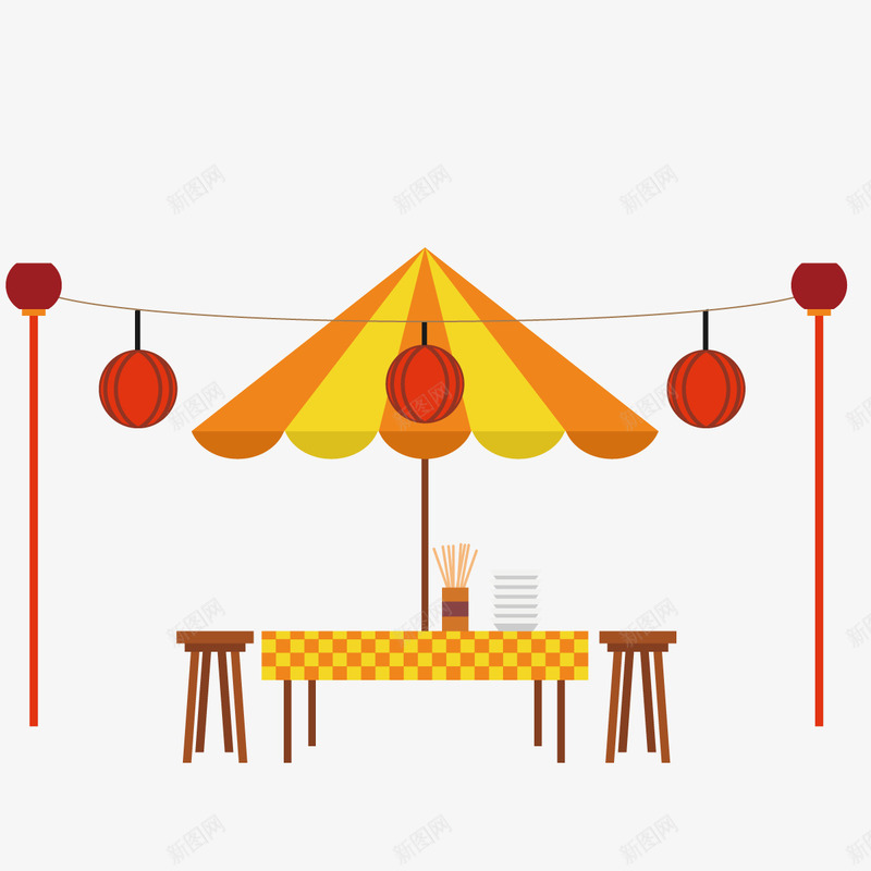 路边摊矢量图ai免抠素材_新图网 https://ixintu.com 中式 伞 灯笼 筷子 矢量图