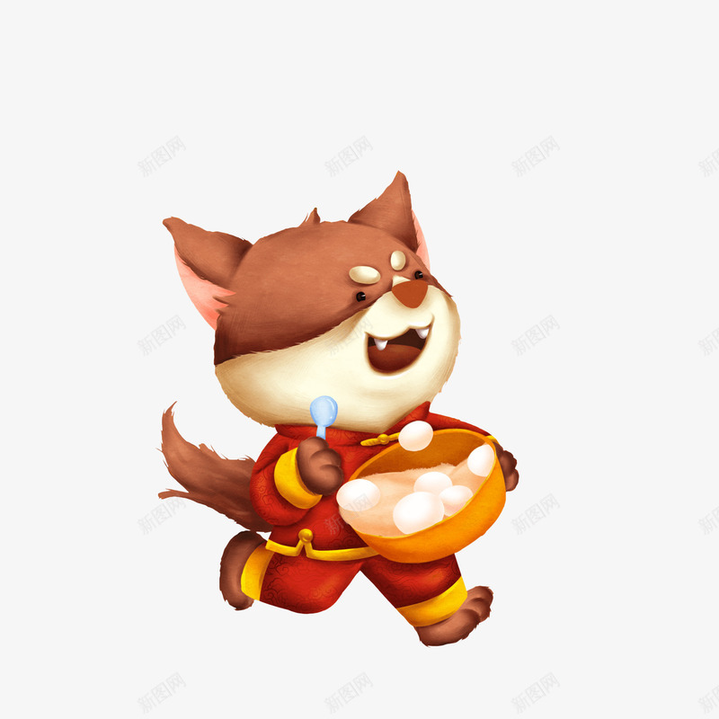 卡通抱着碗吃汤圆的小狗png免抠素材_新图网 https://ixintu.com 吃汤圆的狗 喜庆的小狗 抱着碗的狗 狗吃东西