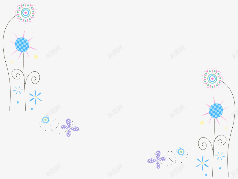 之花花边框psd免抠素材_新图网 https://ixintu.com 星星 花花 蓝色 蝴蝶