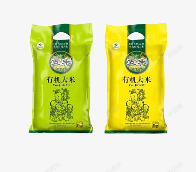 绿色和黄色有机大米袋装米png免抠素材_新图网 https://ixintu.com 免扣 有机大米 绿色 袋装米 设计效果图 高清 黄色