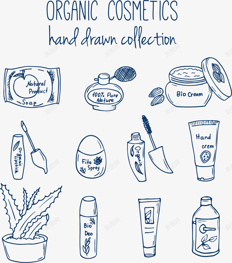 手绘彩妆有机用品矢量图eps免抠素材_新图网 https://ixintu.com 产品对比 彩妆 手绘 有机 睫毛膏 纯植物 矢量图