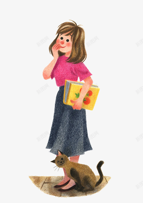 彩铅手绘女人教书png免抠素材_新图网 https://ixintu.com 创意插画设计 卡通贺卡封面 手绘插画
