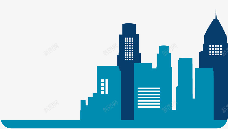 手绘蓝色卡通城市剪影png免抠素材_新图网 https://ixintu.com 剪影 卡通 城市 蓝色