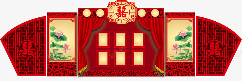 传统婚庆布置矢量图ai免抠素材_新图网 https://ixintu.com 中国风 中式 传统 古典 喜庆 囍 婚庆 红色 花纹 设计 矢量图