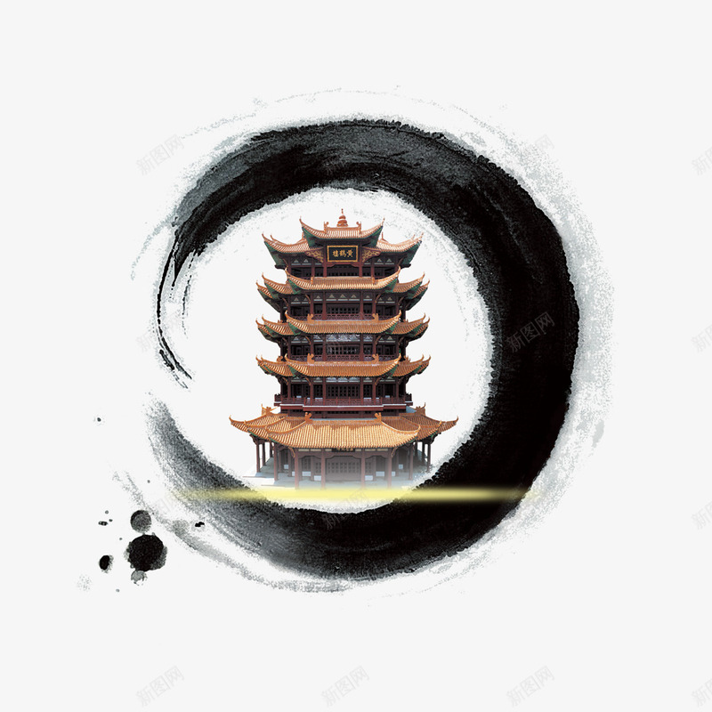 水墨黄鹤楼png免抠素材_新图网 https://ixintu.com 墨迹 建筑 水墨 黄鹤楼