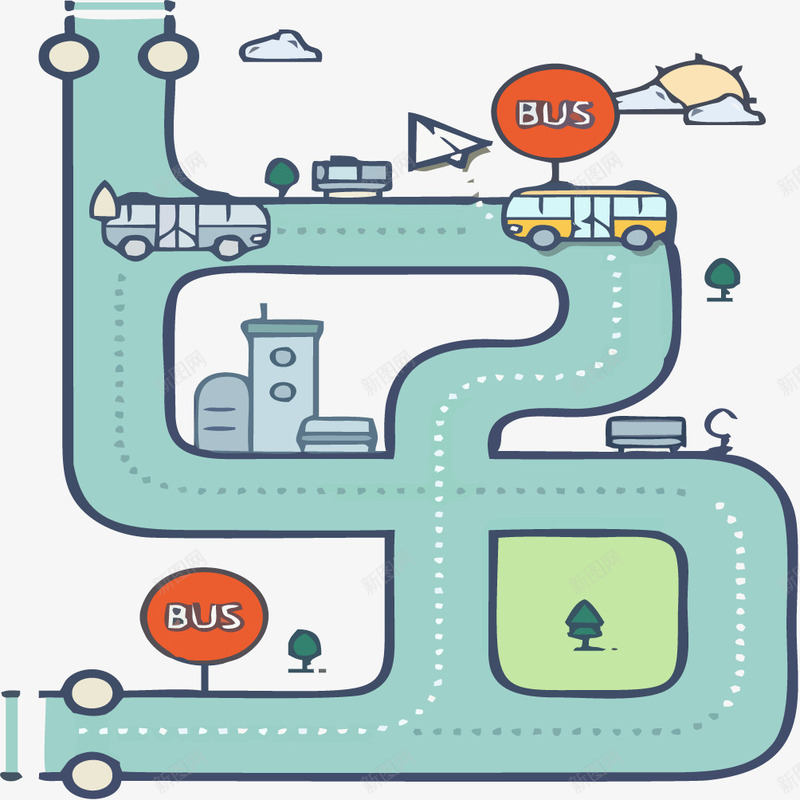 城市公交png免抠素材_新图网 https://ixintu.com 免抠城市公交 公交 创意 蓝色 道路
