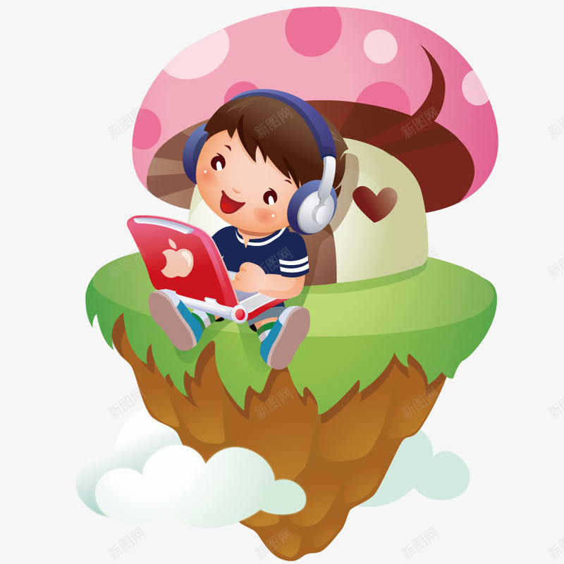男孩坐在悬浮岛上网png免抠素材_新图网 https://ixintu.com 上网 悬浮 手绘 插画 男孩 矢量人物