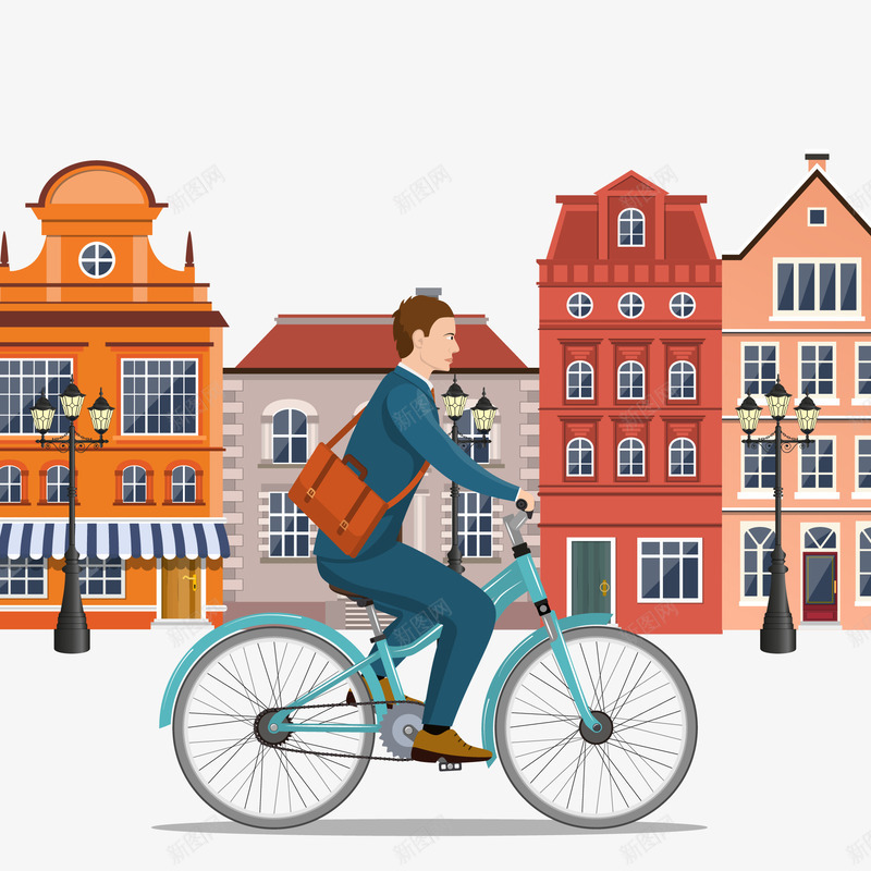 骑车上班的商务男子矢量图ai免抠素材_新图网 https://ixintu.com 上班 商务人物 城市 男子 自行车 骑车 矢量图