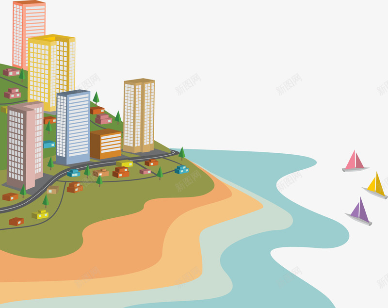 美丽的沙滩矢量图ai免抠素材_新图网 https://ixintu.com 城市 沙滩 沿海 海滨 矢量图