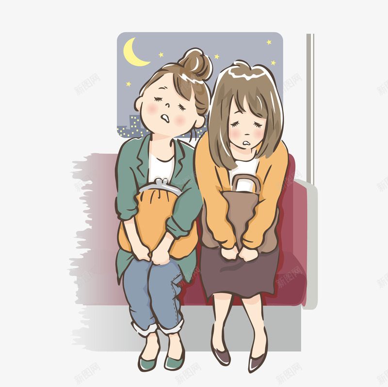 瞌睡疲惫女生手绘矢量图eps免抠素材_新图网 https://ixintu.com 上班 免扣PNG 创意 夜晚 女生 手绘 时尚 瞌睡 矢量图