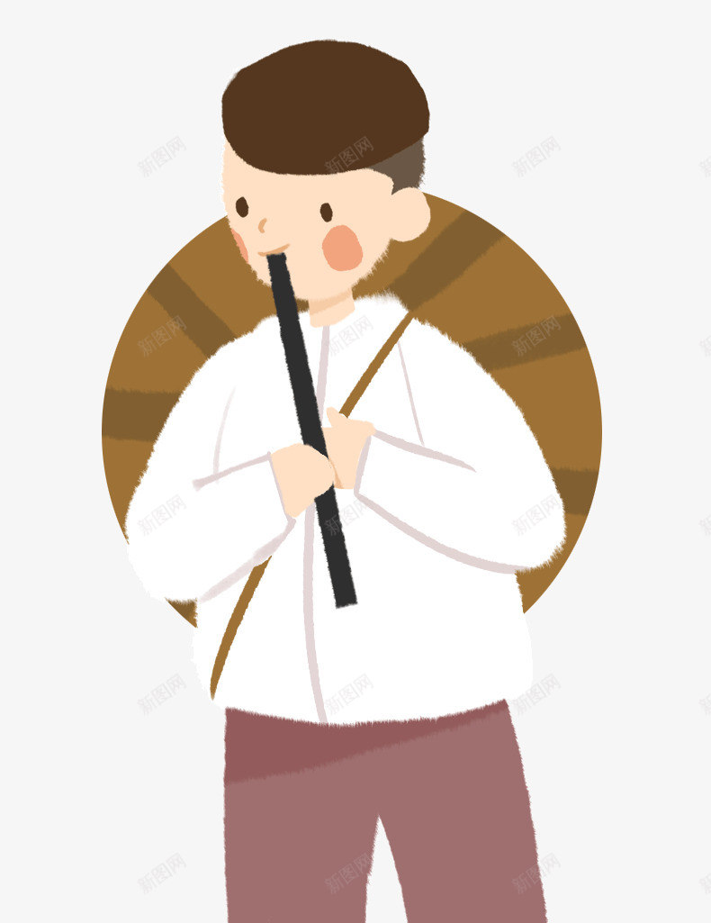卡通手绘吹着竹笛的牧童psd免抠素材_新图网 https://ixintu.com 中国风 卡通 吹着竹笛 复古 手绘 清明节 牧童