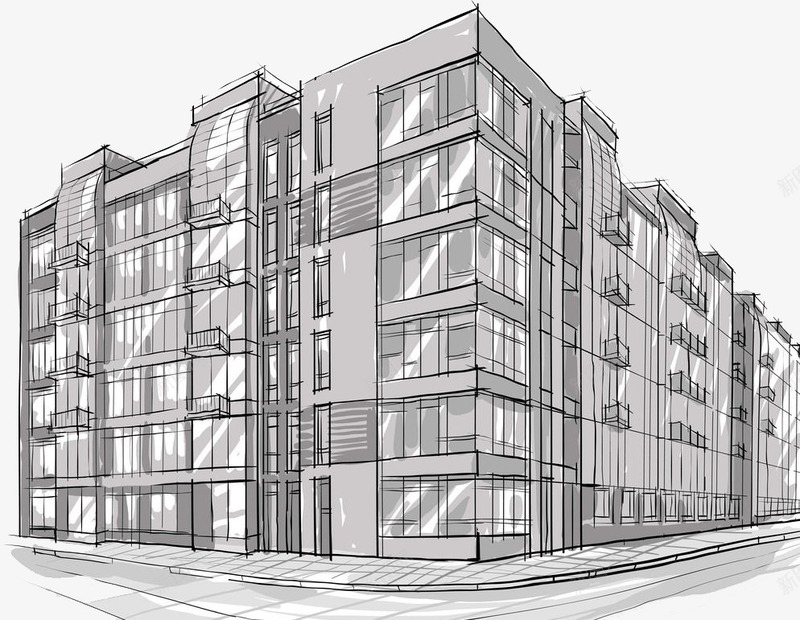 手绘素描风格楼房建筑简笔画png免抠素材_新图网 https://ixintu.com 建筑 手绘风格 楼房 楼房简笔画 简笔画 素描风格 装饰图案