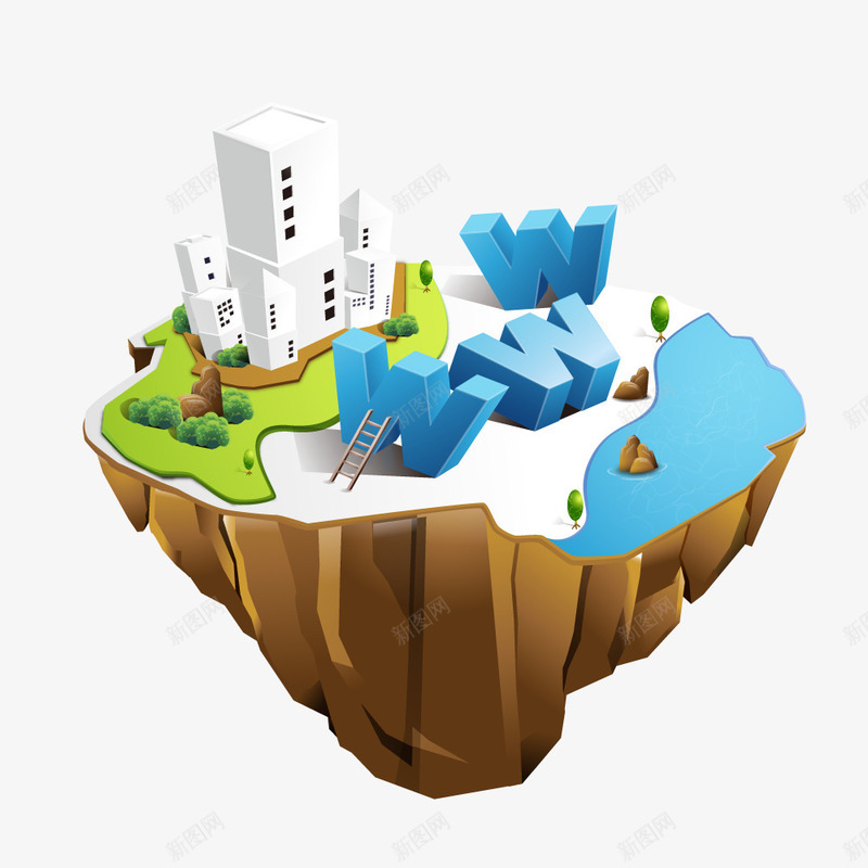 悬浮岛上的建筑png免抠素材_新图网 https://ixintu.com 写实 创意 卡通 建筑 悬浮岛 手绘