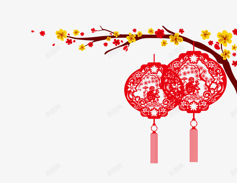 梅花灯笼png免抠素材_新图网 https://ixintu.com 喜庆 喜庆素材 梅花 海报设计装饰元素 灯笼