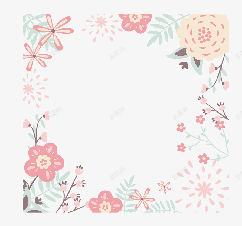 粉红卡通花朵边框矢量图ai免抠素材_新图网 https://ixintu.com 浪漫花藤 矢量png 粉红色 粉红花朵 花朵边框 花藤边框 矢量图