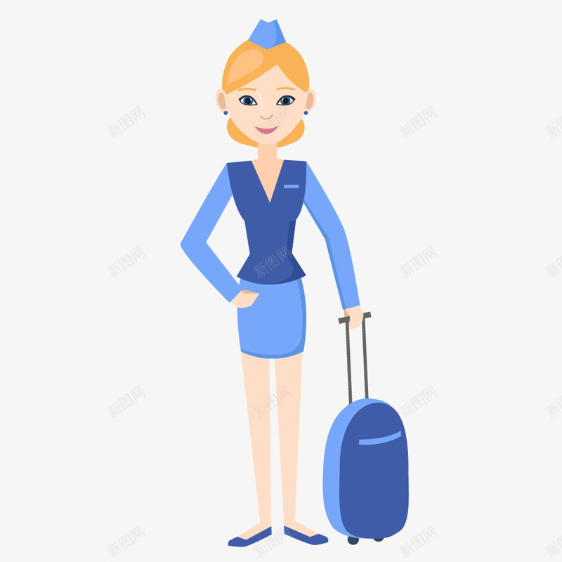 拿着行李的航空服务员png免抠素材_新图网 https://ixintu.com 卡通人物 卡通效果图 女人 空姐 行李箱 装饰图