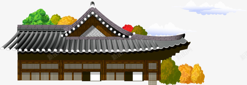 手绘古建筑矢量图ai免抠素材_新图网 https://ixintu.com 古建筑 大树 手绘 矢量图