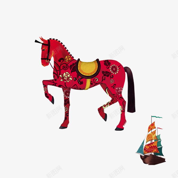 东方树叶png免抠素材_新图网 https://ixintu.com 东方树叶东方树叶茶包装花卉彩绘马宝塔帆船