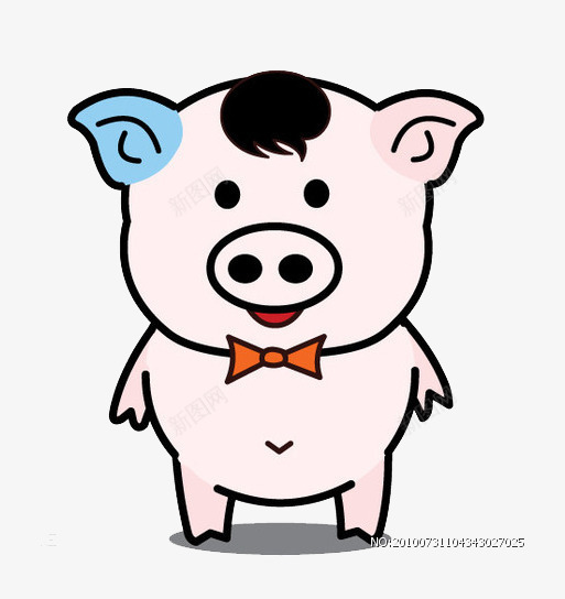 卡通带蝴蝶结的猪png免抠素材_新图网 https://ixintu.com 卡通动物 可爱动物 可爱猪 猪 猪剪影 简洁 线稿 蝴蝶结