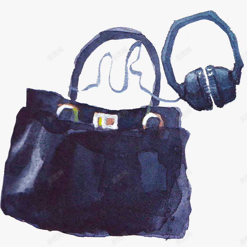 手绘水彩包包耳机png免抠素材_新图网 https://ixintu.com 包包 化妆 女性 女性女人 手绘 水彩 漂亮 耳机