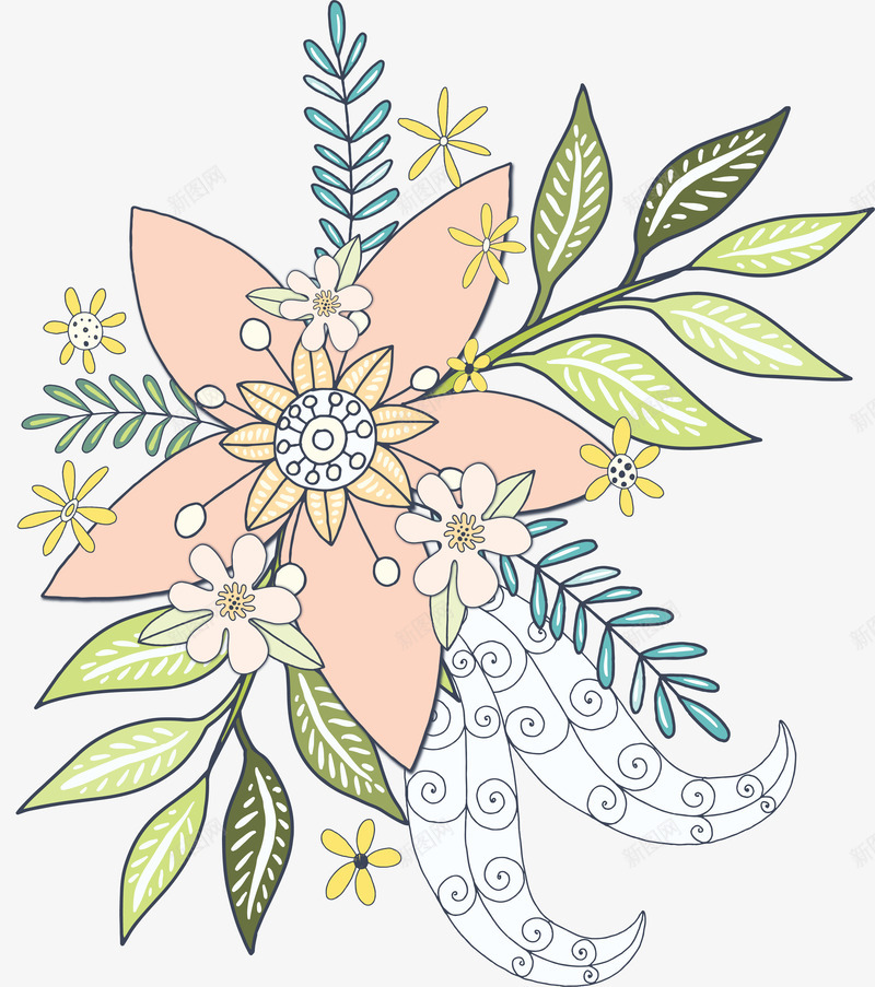 手绘创意花草花卉png免抠素材_新图网 https://ixintu.com 包装设计 小清新包装 布料印花 植物花卉 绿叶 花朵 花朵装饰 花草设计 贺卡设计