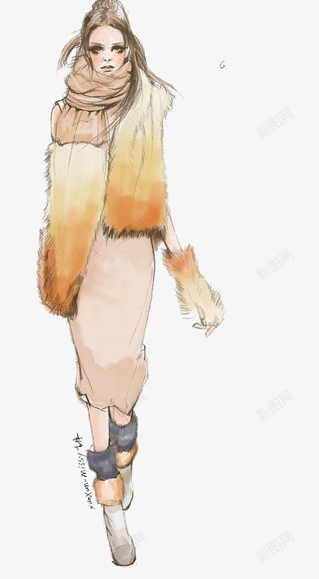 手绘大围巾服装png免抠素材_新图网 https://ixintu.com 手绘 效果图 服装设计