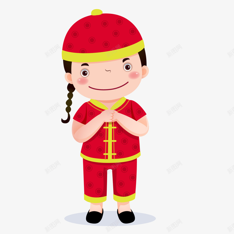 穿中国唐装的男孩矢量图ai免抠素材_新图网 https://ixintu.com 中国风 儿童生活节 唐装 喜庆 帽子 男孩 红色 矢量图