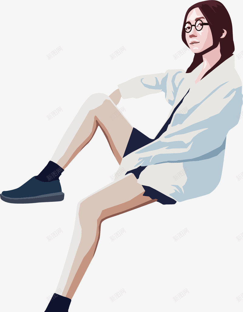 坐着的美女矢量图ai免抠素材_新图网 https://ixintu.com 坐着 布鞋 白色 眼镜 美丽 美女 衣服 矢量图
