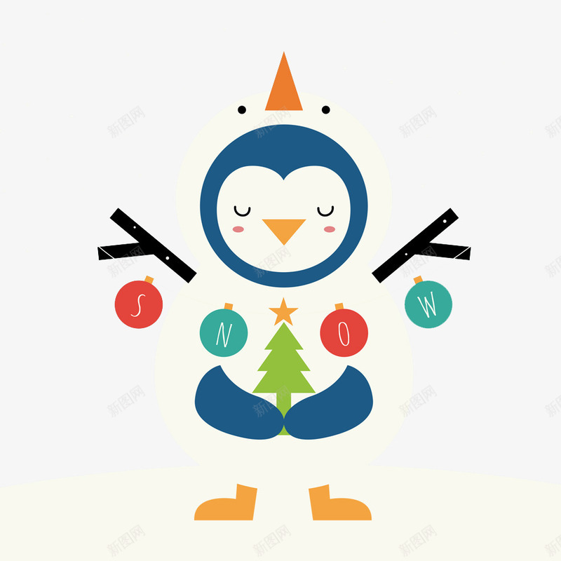 扁平雪人企鹅贺卡png免抠素材_新图网 https://ixintu.com 创意插画设计 卡通贺卡封面 手绘插画