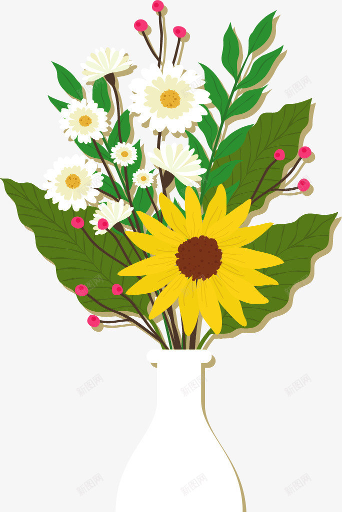 美丽小雏菊浪漫插花矢量图ai免抠素材_新图网 https://ixintu.com 小雏菊 插花 浪漫插花 爱心花瓶 矢量png 雏菊花瓶 矢量图