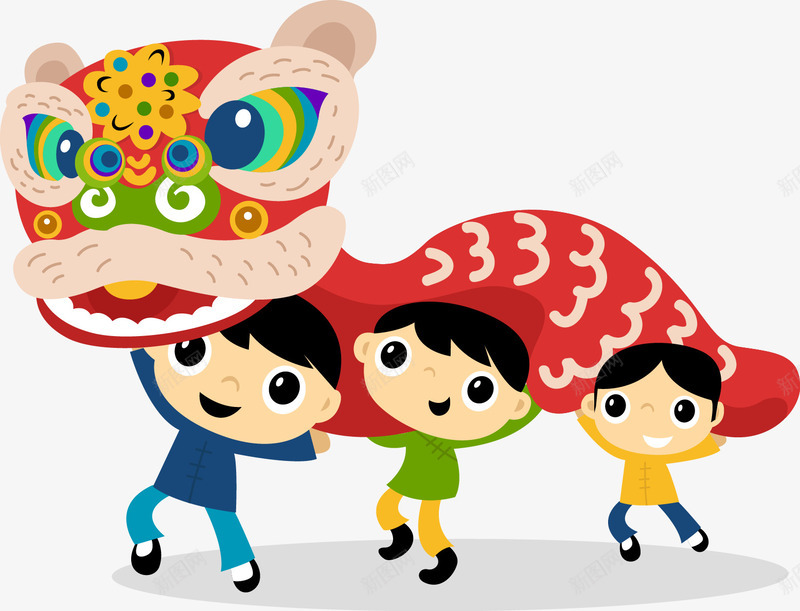 可爱舞狮表演矢量图ai免抠素材_新图网 https://ixintu.com 中国风 可爱 喜庆 小孩 新年 狮子 表演 矢量图