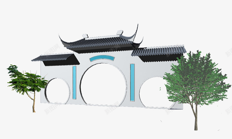 中式装饰大门png免抠素材_新图网 https://ixintu.com 中式 大树 大门 装饰