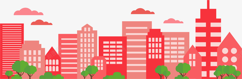 卡通都市高楼png免抠素材_新图网 https://ixintu.com 免抠PNG 卡通 大厦 树木 白云 都市 高楼