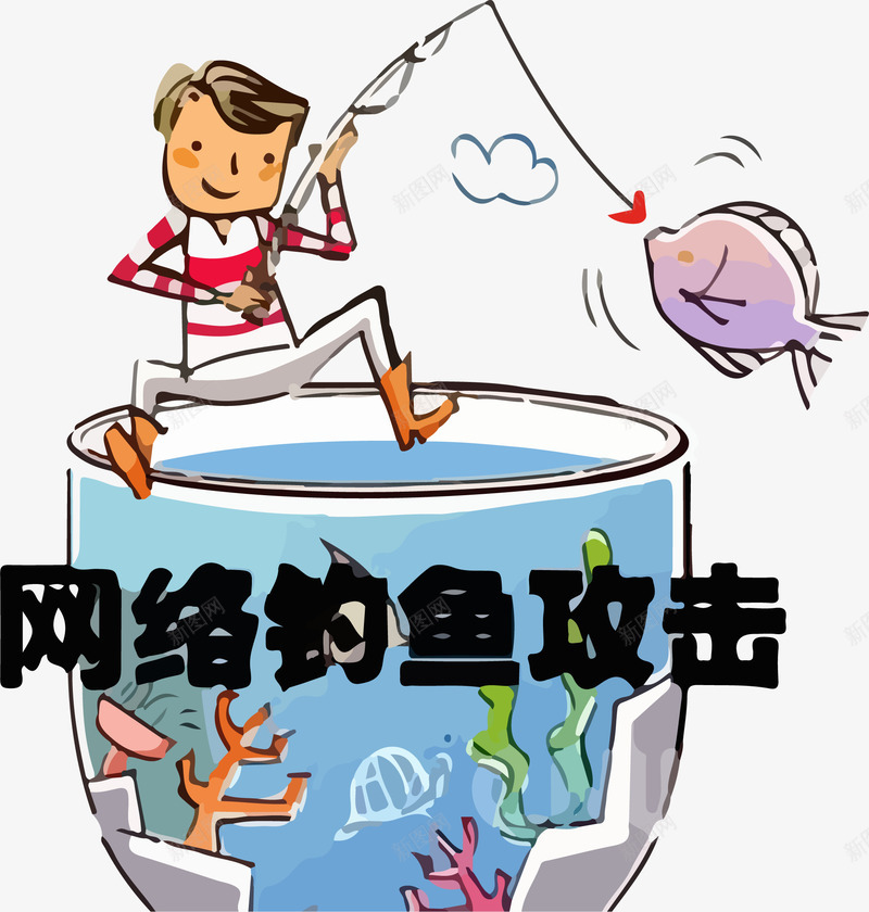 网络钓鱼矢量图ai免抠素材_新图网 https://ixintu.com 男孩 白云 矢量图 网络 网络攻击 网络钓鱼攻击 钓大鱼 钓鱼邮件 鱼 鱼缸