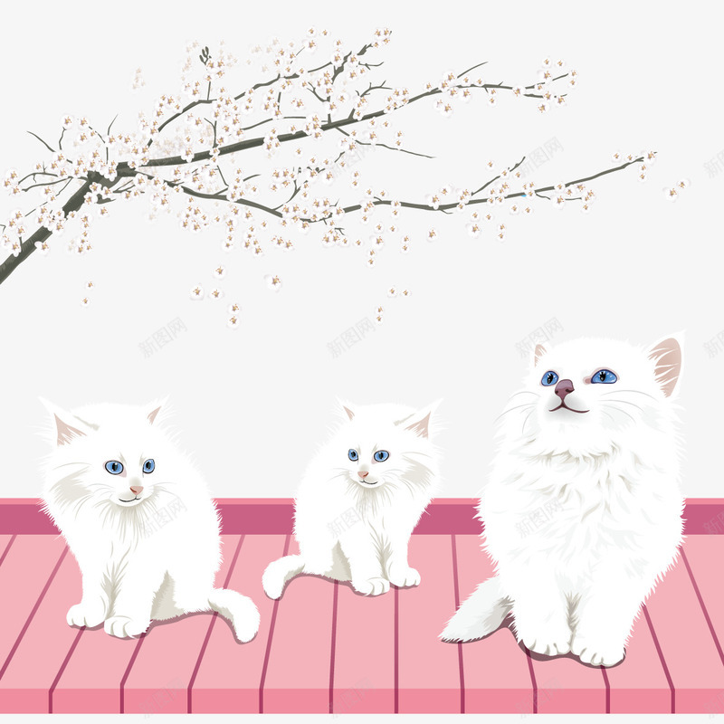 樱花白猫矢量图ai免抠素材_新图网 https://ixintu.com png免费下载 樱花 海报素材 白猫 装饰素材 矢量图