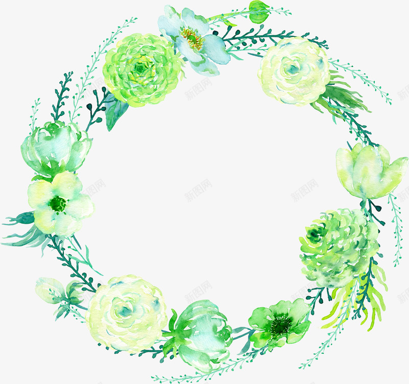 浅绿色花朵花环png免抠素材_新图网 https://ixintu.com 卡通 圆形 手绘 浅绿色 简图 花朵 花环 装饰