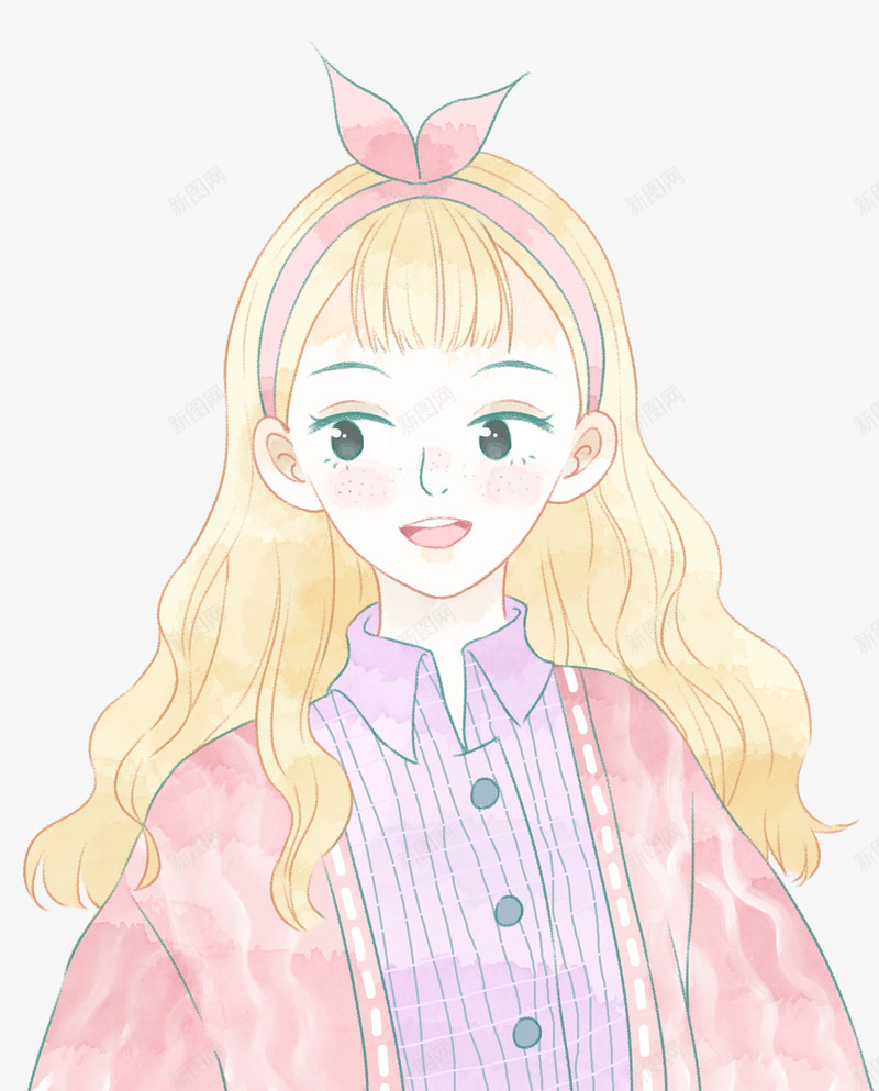手绘小清新美女装饰图案png免抠素材_新图网 https://ixintu.com 卡通女孩 卡通手绘 小清新 美女 装饰图案 金发女孩