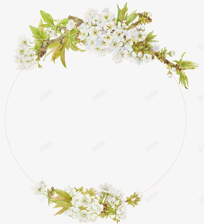 线条花环和花朵png免抠素材_新图网 https://ixintu.com 卡通 叶子 圆形 手绘 橘色 白色 绿色 花朵 花环