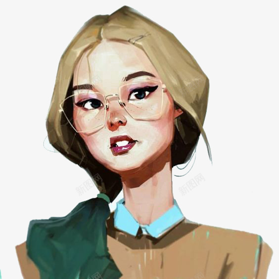 戴眼镜的文艺女人png免抠素材_新图网 https://ixintu.com 卡通 少女 手绘 插画 文艺 欧美