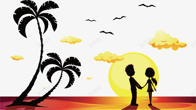 夕阳下的沙滩情侣png免抠素材_新图网 https://ixintu.com 云朵 初恋 夕阳 大海 情侣 椰子树 沙滩 海鸥