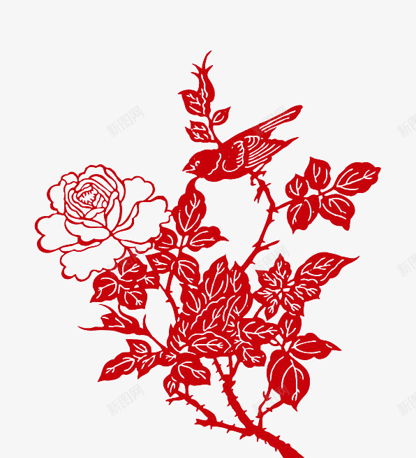 牡丹花开png免抠素材_新图网 https://ixintu.com 剪纸 燕子 红色 花卉