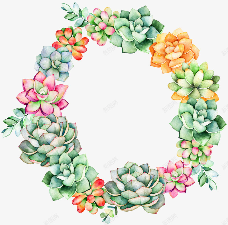 手绘唯美多肉花环png免抠素材_新图网 https://ixintu.com 卡通花环 多肉植物 多肉花环 花框 花纹 花边 装饰框