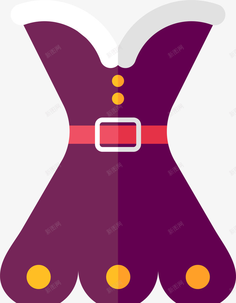 卡通紫色裙子png免抠素材_新图网 https://ixintu.com 卡通裙子 水彩 简约裙子 紫色裙子 红色皮带 黄色圆点