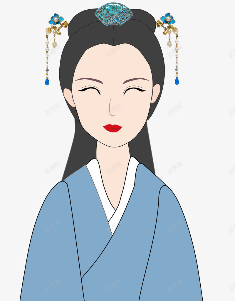扁平卡通古风美女开心的笑png免抠素材_新图网 https://ixintu.com 古风美女 开心 扁平卡通 笑